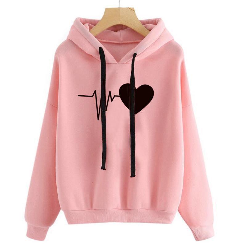 Heart Print Streetwear Hoodies Women Sweatshirt Spring Autumn Long Sleeve Hoodie Clothes Trench Coat fashion novaa Pink L