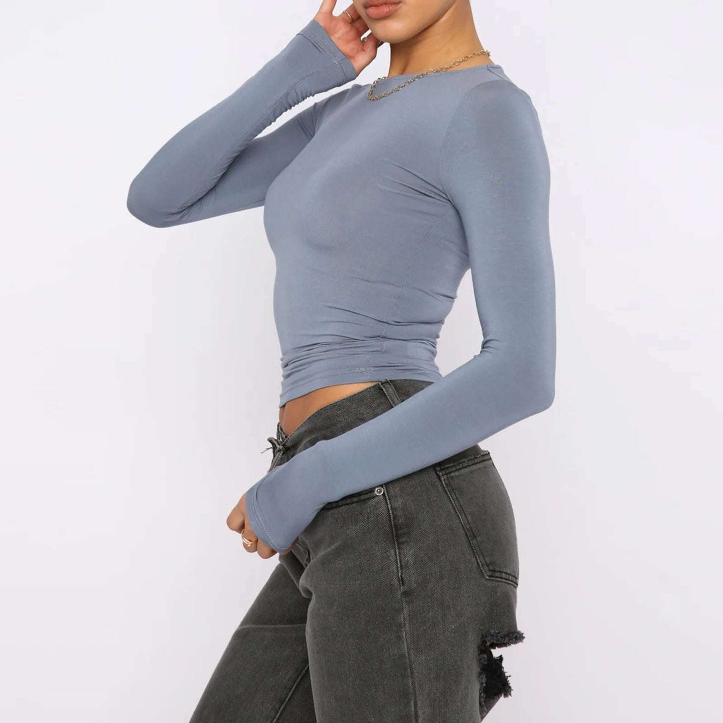 Women's Clothing Fashion Slim Long-sleeved Pullovers Tops Solid Causal Fit Shirts dress fashion novaa