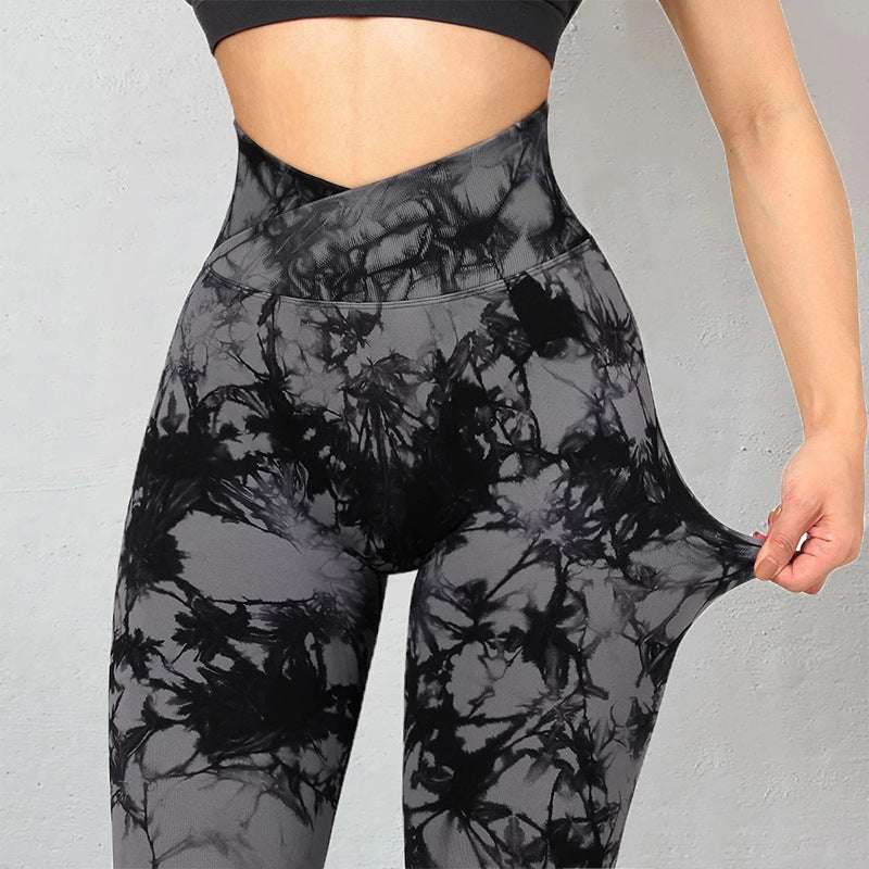 Seamless Tie Dye Leggings Women Yoga Pants Push Up Sport Fitness Running Gym Leggings Yoga Pants fashion novaa Gray L
