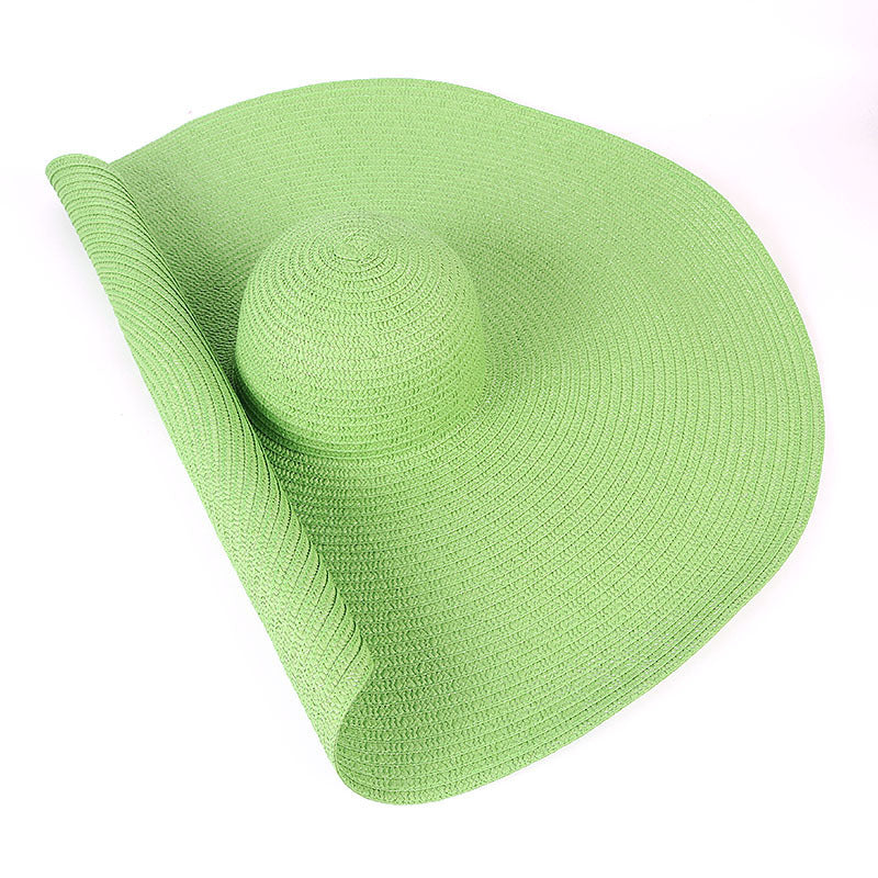 25CM Wide Brim Oversized Beach Hats For Women Large Straw Hat UV Protection Beach Hats VISMERA Green