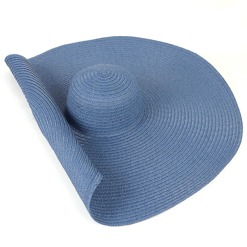 25CM Wide Brim Oversized Beach Hats For Women Large Straw Hat UV Protection Beach Hats VISMERA Blue