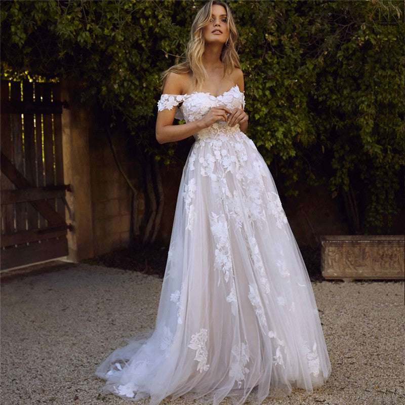 Lace Wedding Dresses Off The Shoulder Appliques A-Line Bride Dress Princess Wedding Gown Bridal Dress Wedding Dresses fashion novaa