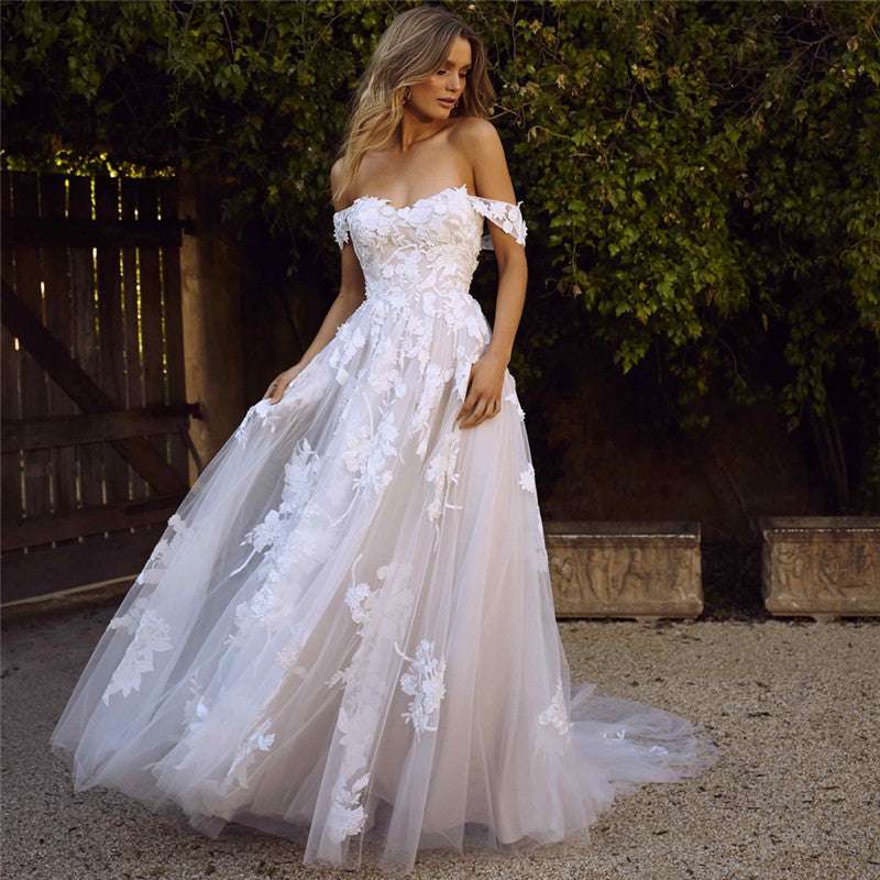Lace Wedding Dresses Off The Shoulder Appliques A-Line Bride Dress Princess Wedding Gown Bridal Dress Wedding Dresses fashion novaa White 10