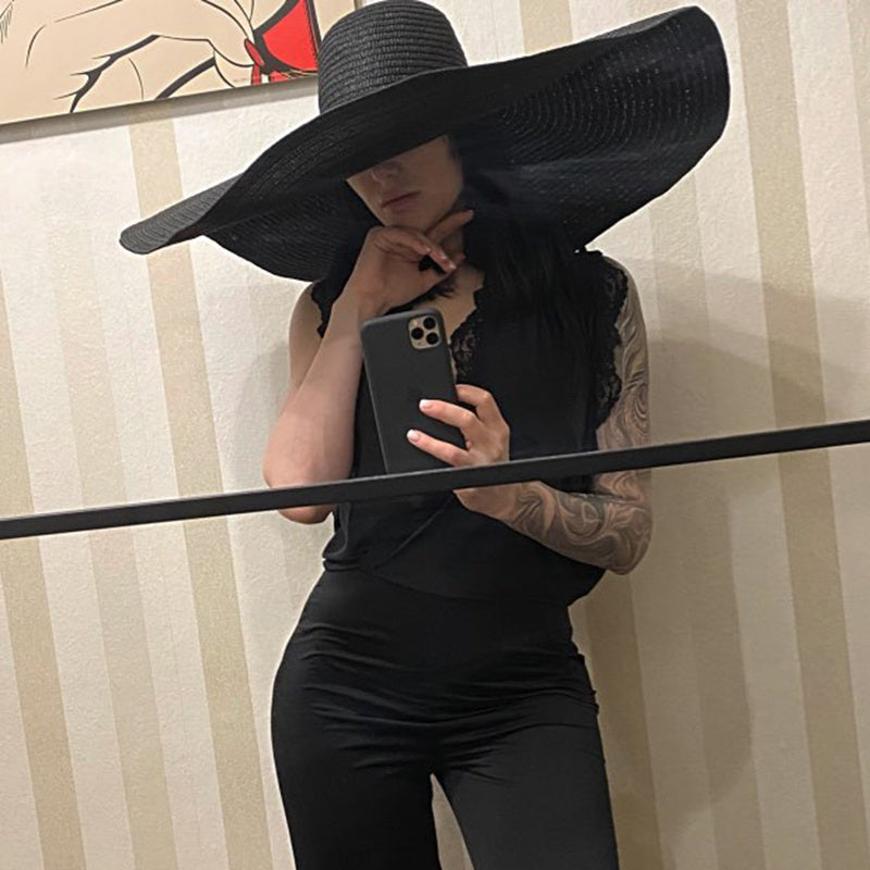 25CM Wide Brim Oversized Beach Hats For Women Large Straw Hat UV Protection Beach Hats VISMERA