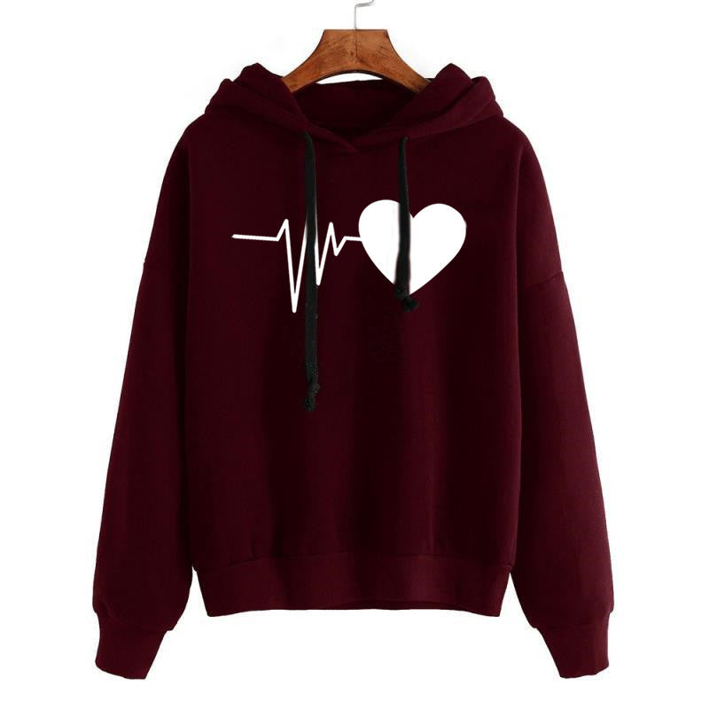 Heart Print Streetwear Hoodies Women Sweatshirt Spring Autumn Long Sleeve Hoodie Clothes Trench Coat fashion novaa Wine red L