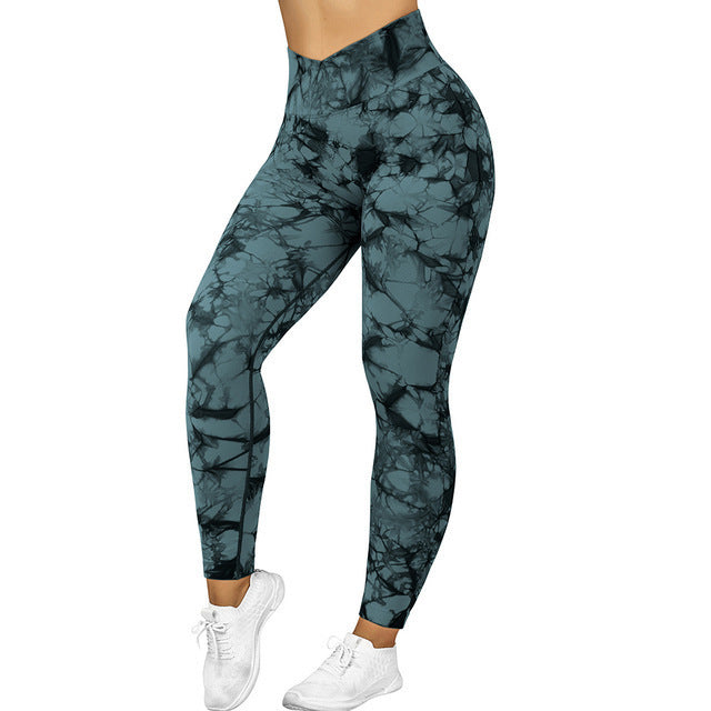 Seamless Tie Dye Leggings Women Yoga Pants Push Up Sport Fitness Running Gym Leggings Yoga Pants fashion novaa Dark green L