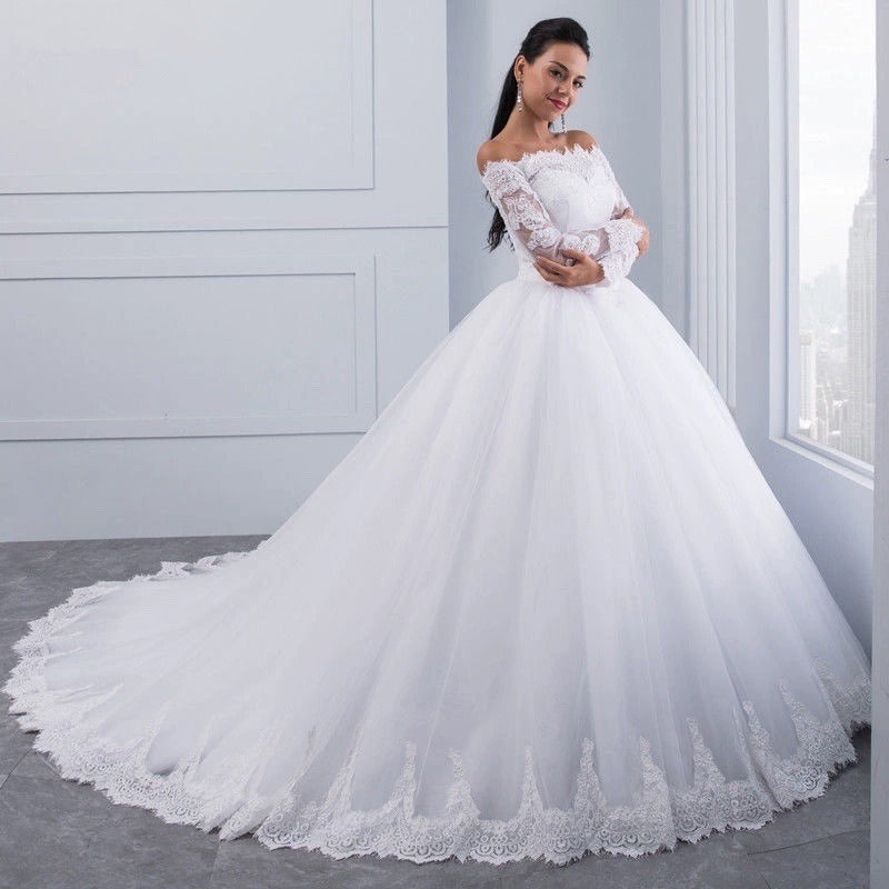 Wedding Bridal Wedding Lace Large Tail Wedding Dresses fashion novaa