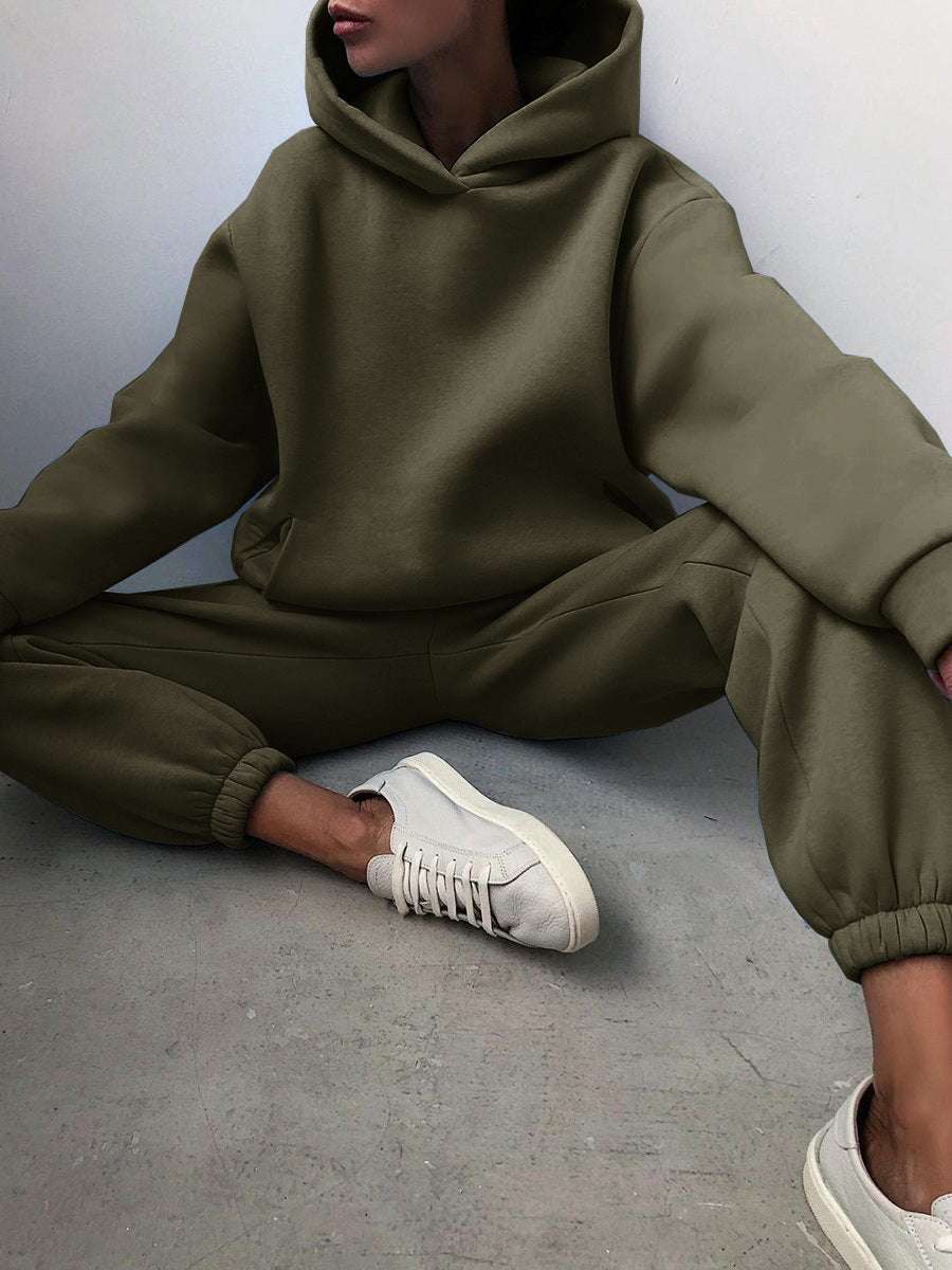 Women's Casual Hooded Sweater Two-piece Suit Clothes Hoodie Tracksuit Trench Coat fashion novaa Army green 3XL