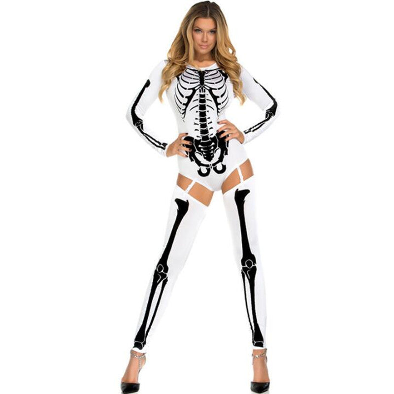 Halloween Cosplay Costume Skull Zombie Uniform dress fashion novaa White One size