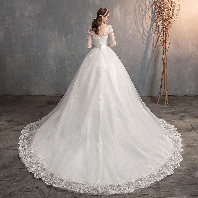 Wedding Dress Trailing Deep V Neck Lace High Waist Wedding Dress Long Sleeves Wedding Dresses fashion novaa