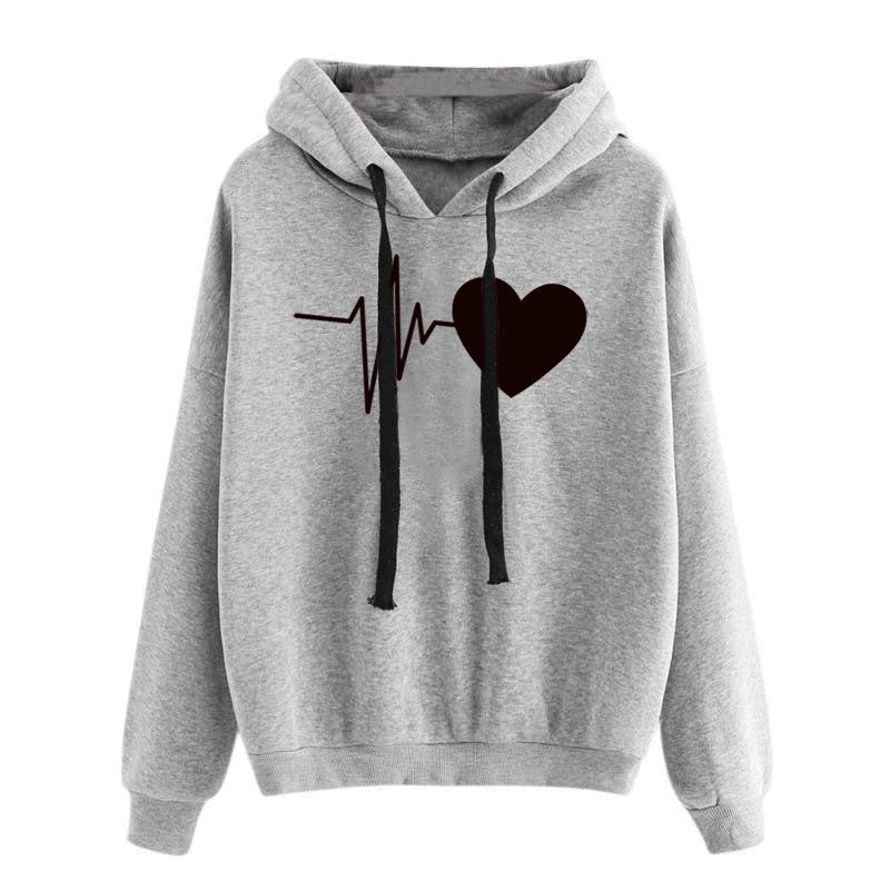 Heart Print Streetwear Hoodies Women Sweatshirt Spring Autumn Long Sleeve Hoodie Clothes Trench Coat fashion novaa Grey L