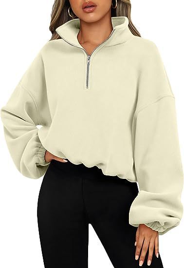 Loose Sport Pullover Hoodie Women Winter Solid Color Zipper Stand Collar Sweatshirt Thick Warm Clothing Trench Coat fashion novaa Ivory L