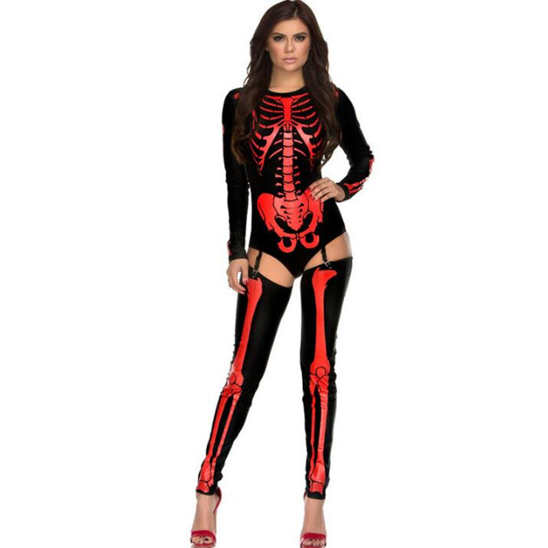 Halloween Cosplay Costume Skull Zombie Uniform dress fashion novaa Black Red One size