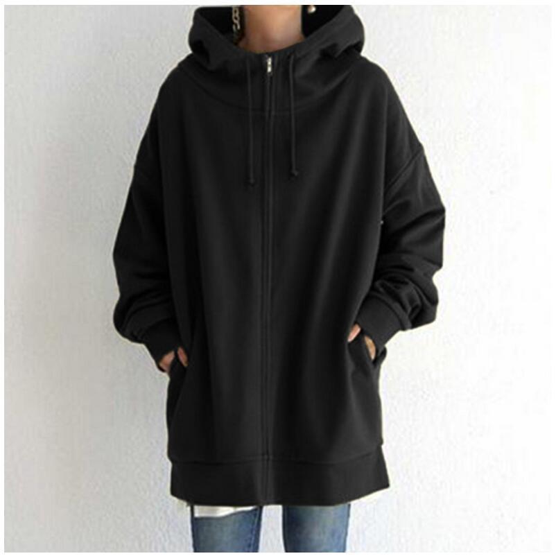 Women's Fuzzy Hoodies Long Sport Pullover Hoodie Full-Zip Hoodie Sweatshirt Trench Coat fashion novaa Black 3XL
