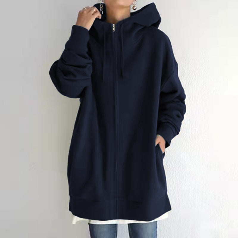 Women's Fuzzy Hoodies Long Sport Pullover Hoodie Full-Zip Hoodie Sweatshirt Trench Coat fashion novaa Dark blue 3XL