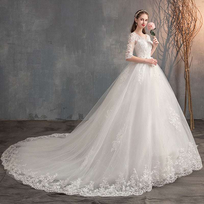 Wedding Dress Trailing Deep V Neck Lace High Waist Wedding Dress Long Sleeves Wedding Dresses fashion novaa