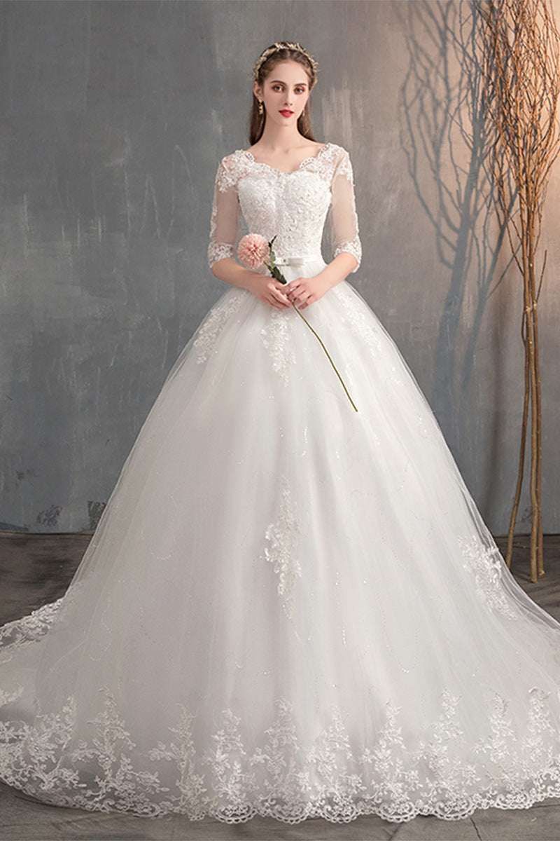 Wedding Dress Trailing Deep V Neck Lace High Waist Wedding Dress Long Sleeves Wedding Dresses fashion novaa