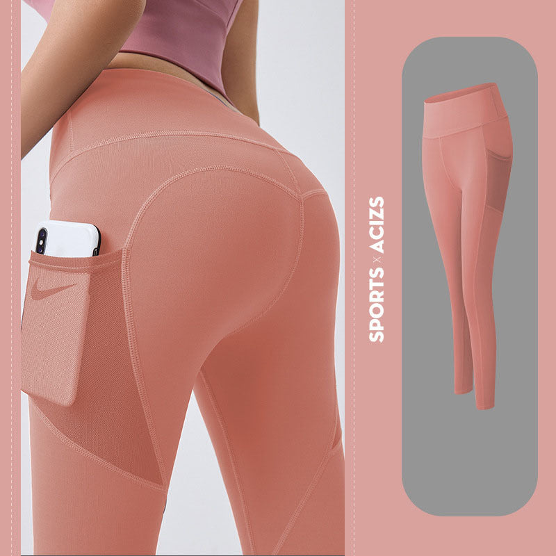 Yoga Pants Women With Pocket Leggings Sport Girl Gym Leggings Women Tummy Control Jogging Tights Female Fitness Pants Yoga Pants fashion novaa Pink 2XL