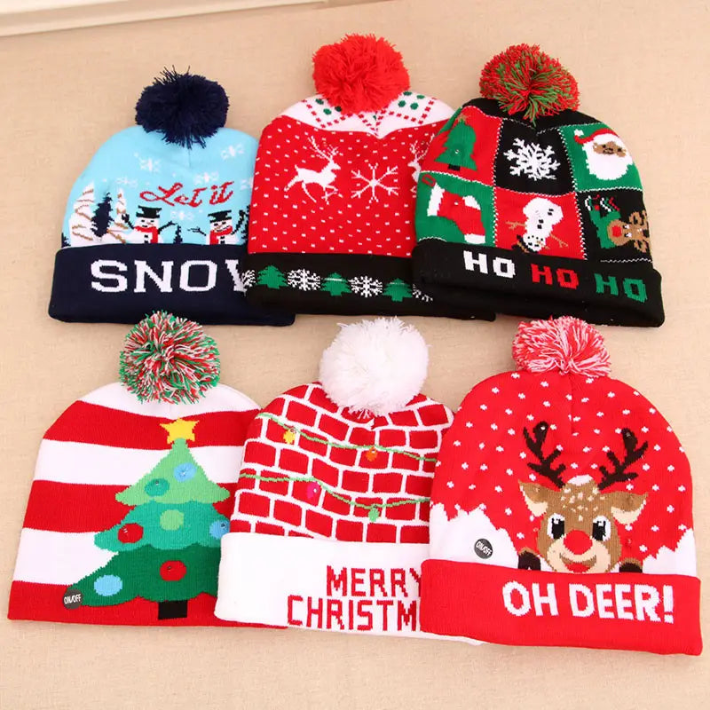 LED Christmas Hat Sweater Knitted Beanie Christmas Light Up Knitted Hat Christmas Gift Kids Xmas New Year Decorations Trending Products fashion novaa