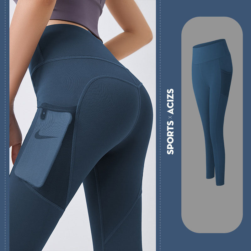 Yoga Pants Women With Pocket Leggings Sport Girl Gym Leggings Women Tummy Control Jogging Tights Female Fitness Pants Yoga Pants fashion novaa Blue 2XL