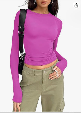 Women's Clothing Fashion Slim Long-sleeved Pullovers Tops Solid Causal Fit Shirts dress fashion novaa