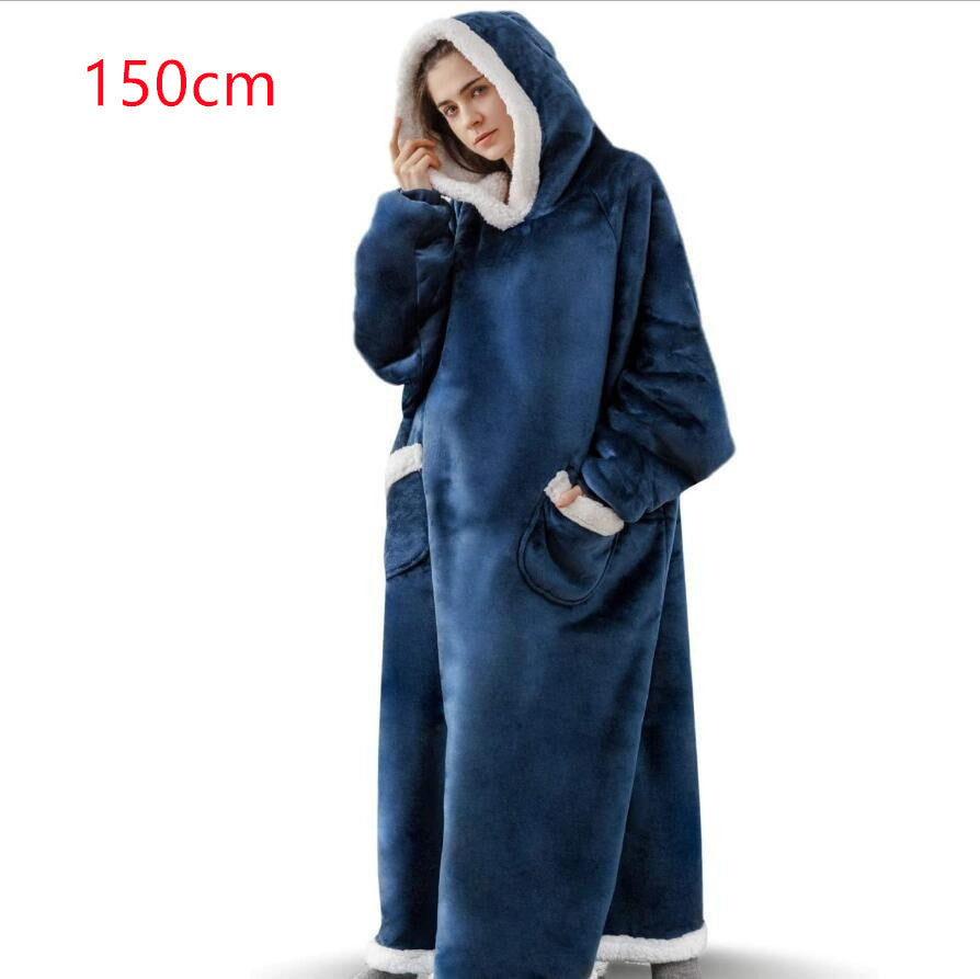 Winter TV Hoodie Blanket Winter Warm Home Clothes Women Men Oversized Pullover With Pockets dress fashion novaa 150cm navy blue One Size