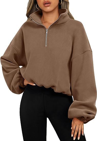 Loose Sport Pullover Hoodie Women Winter Solid Color Zipper Stand Collar Sweatshirt Thick Warm Clothing Trench Coat fashion novaa Caramel L
