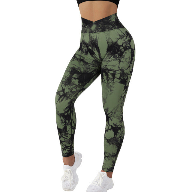 Seamless Tie Dye Leggings Women Yoga Pants Push Up Sport Fitness Running Gym Leggings Yoga Pants fashion novaa Army green L