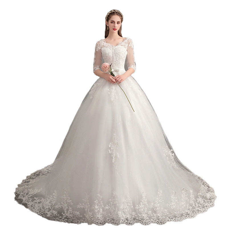 Wedding Dress Trailing Deep V Neck Lace High Waist Wedding Dress Long Sleeves Wedding Dresses fashion novaa