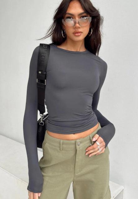 Women's Clothing Fashion Slim Long-sleeved Pullovers Tops Solid Causal Fit Shirts dress fashion novaa Color63 L