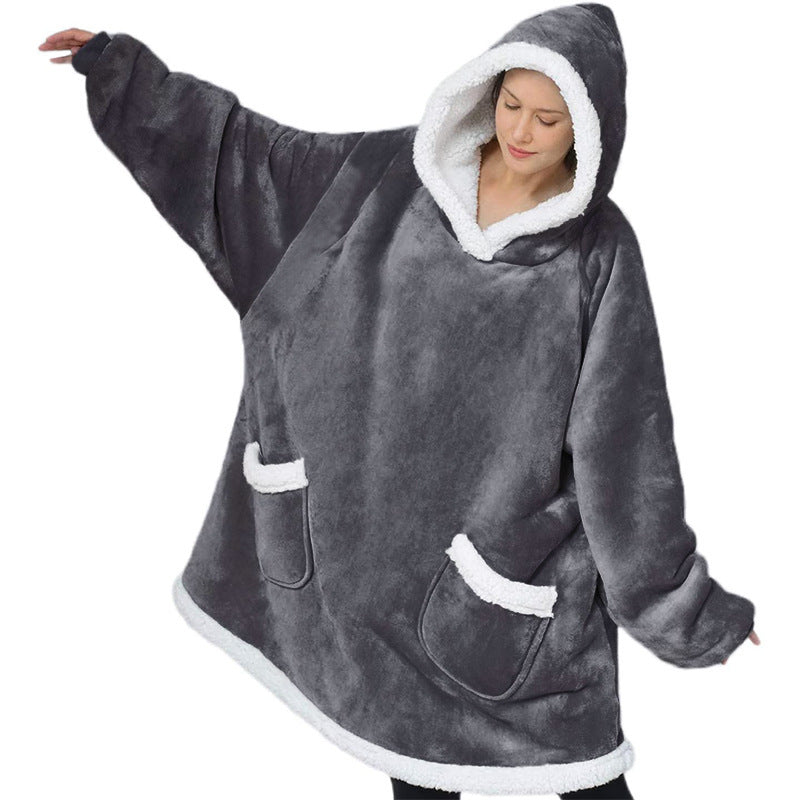 Winter TV Hoodie Blanket Winter Warm Home Clothes Women Men Oversized Pullover With Pockets dress fashion novaa Short grey One Size