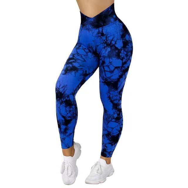 Seamless Tie Dye Leggings Women Yoga Pants Push Up Sport Fitness Running Gym Leggings Yoga Pants fashion novaa Blue L