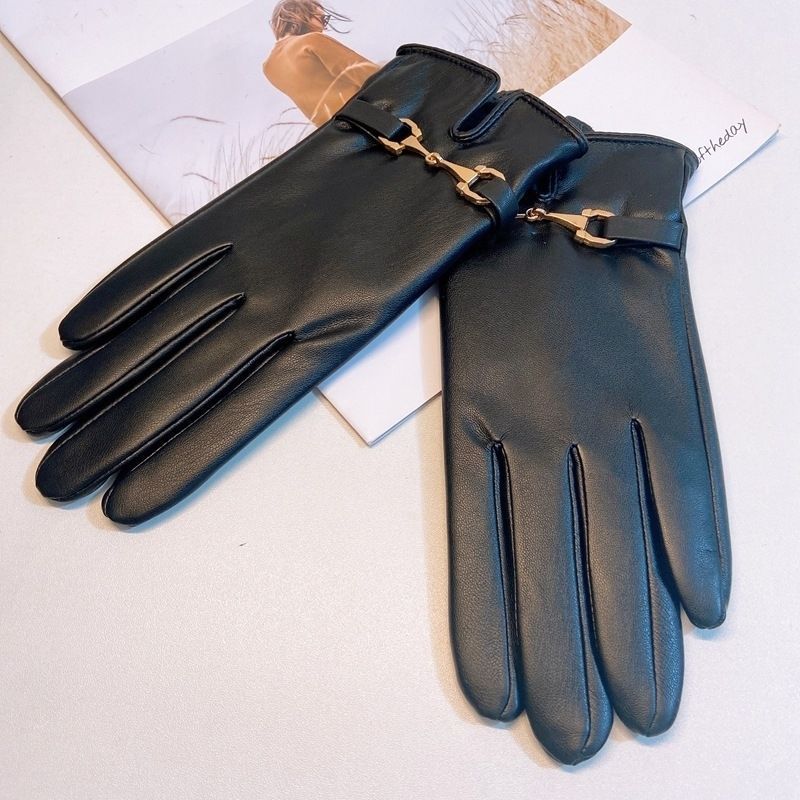 Gloves Women's Winter Warm Plus Fleece Gloves PU Gloves Women's VISMERA Black One size