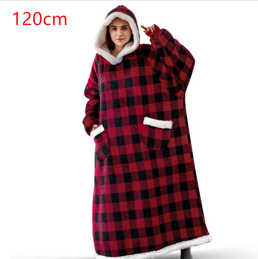 Winter TV Hoodie Blanket Winter Warm Home Clothes Women Men Oversized Pullover With Pockets dress fashion novaa 120cm red black grid One Size