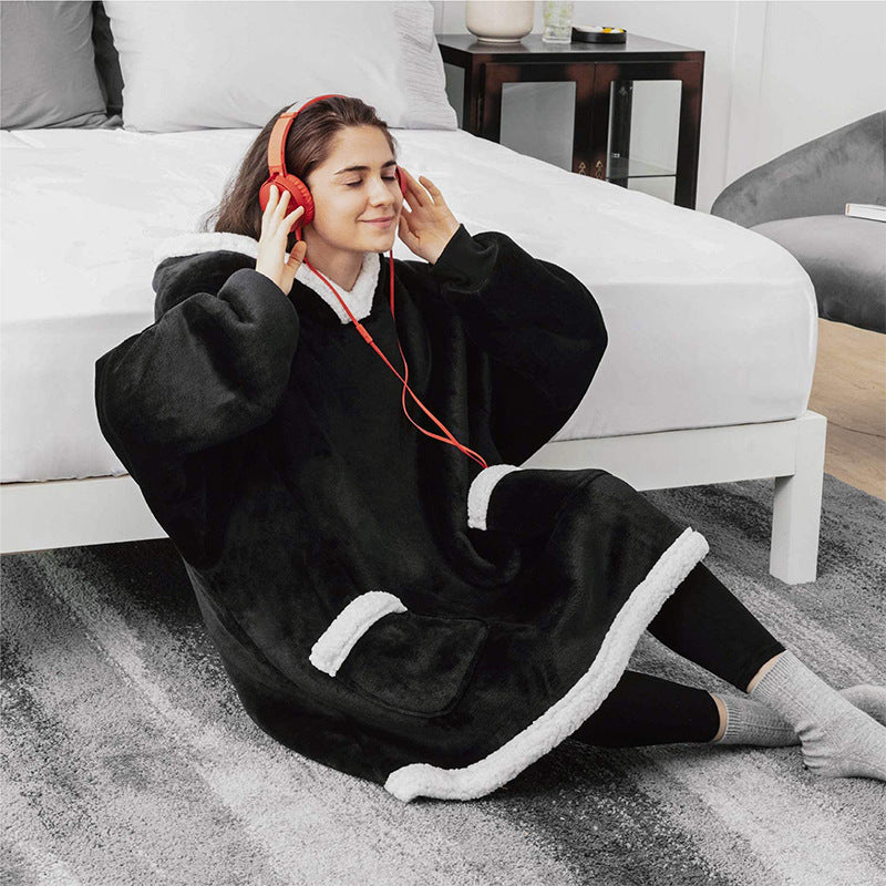 Winter TV Hoodie Blanket Winter Warm Home Clothes Women Men Oversized Pullover With Pockets dress fashion novaa Short black One Size