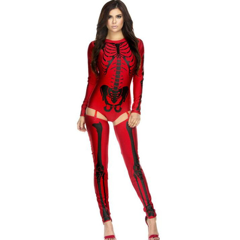 Halloween Cosplay Costume Skull Zombie Uniform dress fashion novaa Red One size