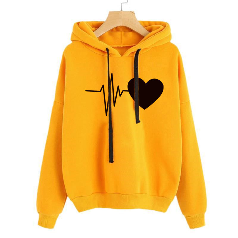 Heart Print Streetwear Hoodies Women Sweatshirt Spring Autumn Long Sleeve Hoodie Clothes Trench Coat fashion novaa Yellow L