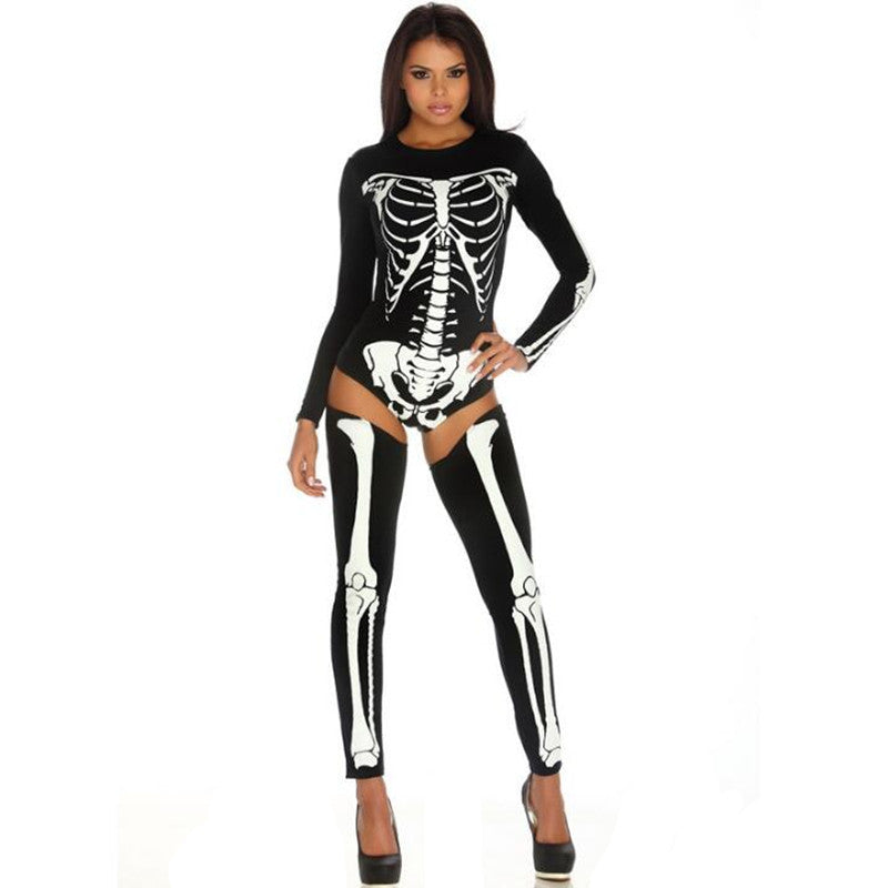 Halloween Cosplay Costume Skull Zombie Uniform dress fashion novaa Black White One size