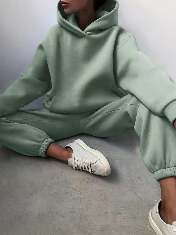 Women's Casual Hooded Sweater Two-piece Suit Clothes Hoodie Tracksuit Trench Coat fashion novaa Green 2XL