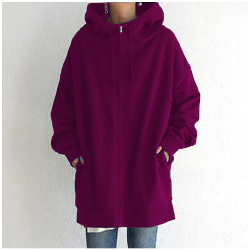 Women's Fuzzy Hoodies Long Sport Pullover Hoodie Full-Zip Hoodie Sweatshirt Trench Coat fashion novaa