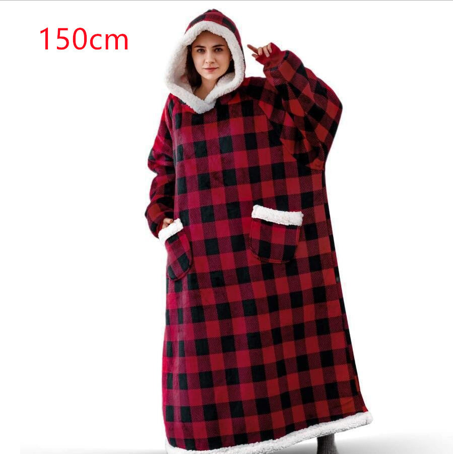 Winter TV Hoodie Blanket Winter Warm Home Clothes Women Men Oversized Pullover With Pockets dress fashion novaa 150cm red black grid One Size