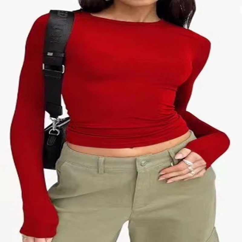 Women's Clothing Fashion Slim Long-sleeved Pullovers Tops Solid Causal Fit Shirts dress fashion novaa Color131 L