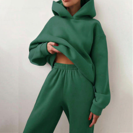 Women's Casual Hooded Sweater Two-piece Suit Clothes Hoodie Tracksuit Trench Coat fashion novaa Dark Green 3XL
