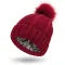 Fashion Stretchy Satin Lined Skull Knit Hats Beanie Hat For Women Faux Fur Pom Pom Hat Winter Keep Warming Beanie Hat Trending Products fashion novaa Wine Red One size