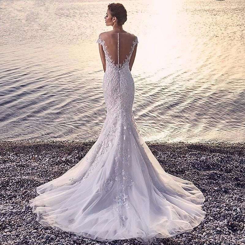Princess Bride Mermaid Wedding Dress White Trailing Perspective Backless Lace Wedding Dress Wedding Dresses fashion novaa