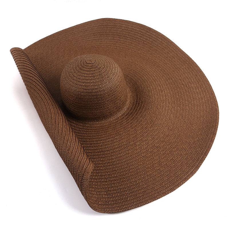 25CM Wide Brim Oversized Beach Hats For Women Large Straw Hat UV Protection Beach Hats VISMERA Brown