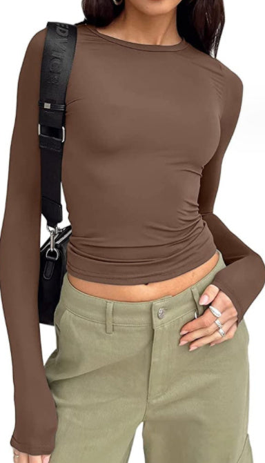 Women's Clothing Fashion Slim Long-sleeved Pullovers Tops Solid Causal Fit Shirts dress fashion novaa Color23 L