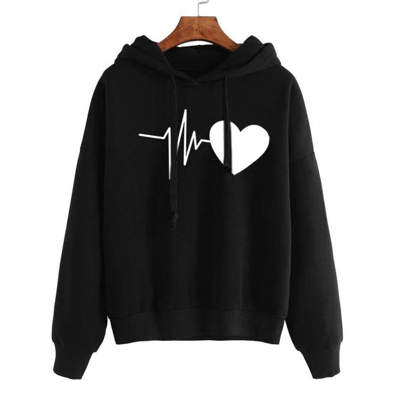 Heart Print Streetwear Hoodies Women Sweatshirt Spring Autumn Long Sleeve Hoodie Clothes Trench Coat fashion novaa Black L