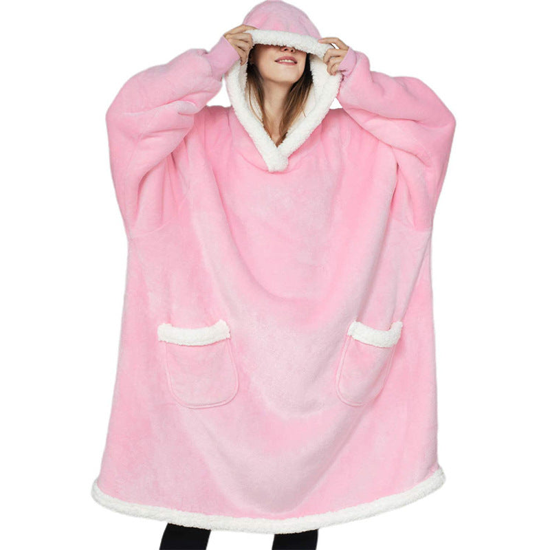 Winter TV Hoodie Blanket Winter Warm Home Clothes Women Men Oversized Pullover With Pockets dress fashion novaa Short pink One Size