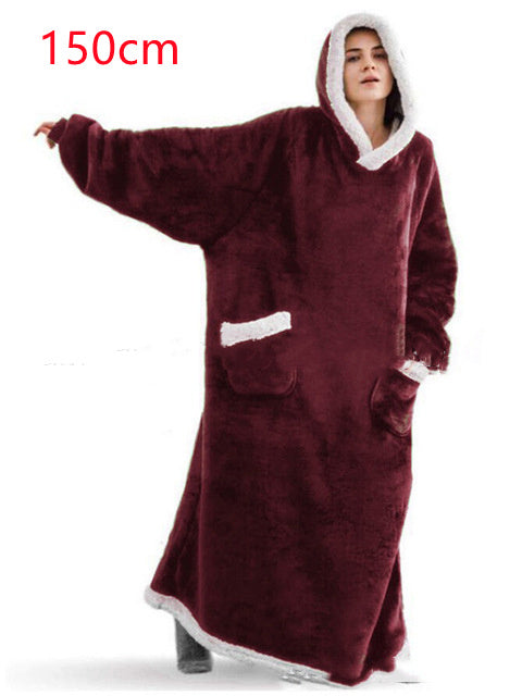 Winter TV Hoodie Blanket Winter Warm Home Clothes Women Men Oversized Pullover With Pockets dress fashion novaa 150cm wine red One Size